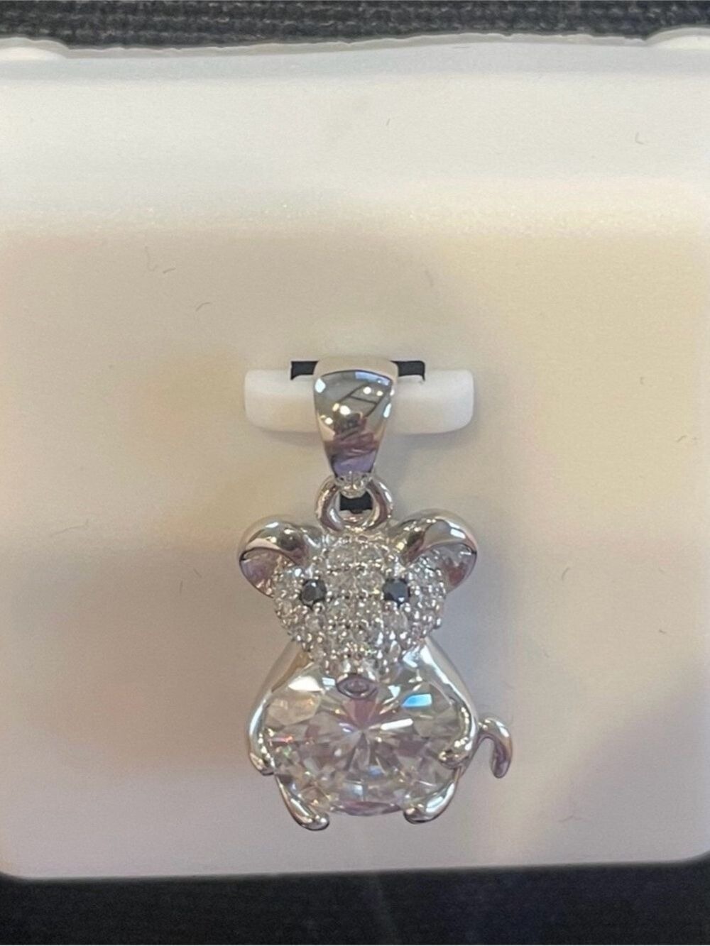 925 silver 2.00ctw Moissanite mouse pendant has black Moissanites for the eyes